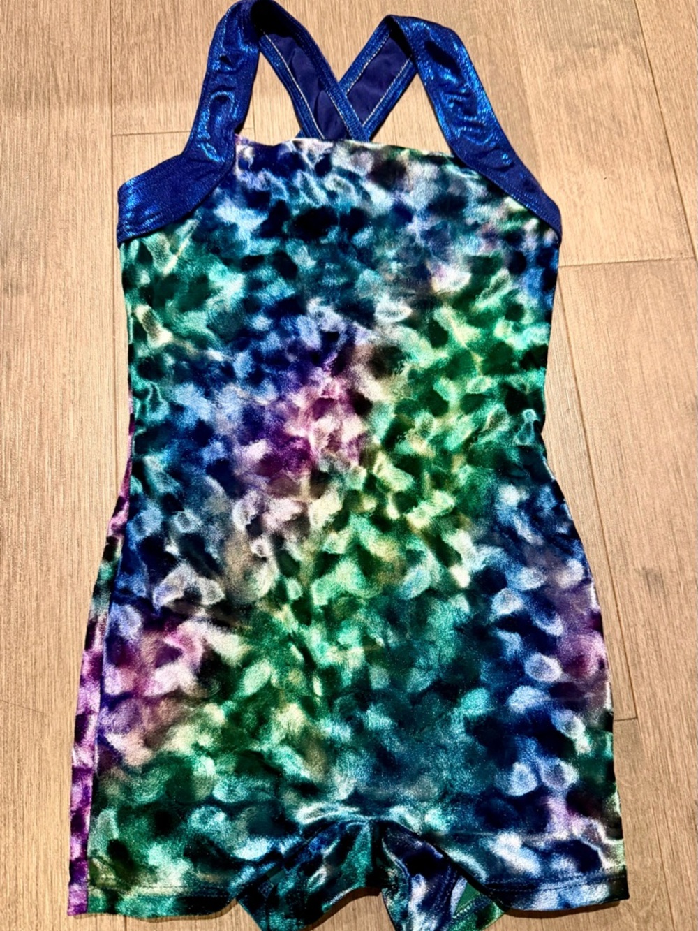 Girls Shiny Blue Green Purple Tie-Dye Crossback One-Piece